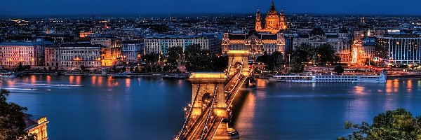 Nocą, Dunaj, Most, Budapeszt