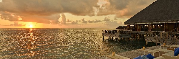 Malediwy, Zmierzch, Zachód słońca, Ocean, Ośrodek