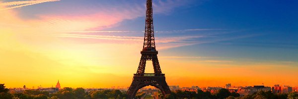 Francja, Zachód, Paryż, Wieża Eiffla, Słońca