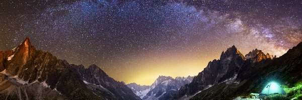 Niebo, Chamonix-Mont-Blanc, Droga Mleczna, Namiot, Góry, Gwiazdy, Noc, Francja