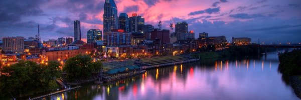 Miasto, Rzeka, Nocą, Nashville