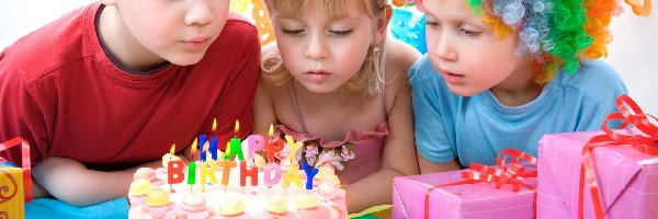 Dzieci, Prezenty, Tort, Urodziny