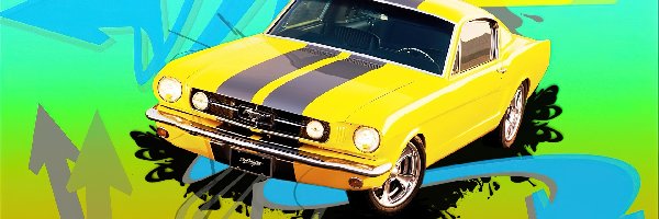 Rysunek, Ford Mustang, Żółty