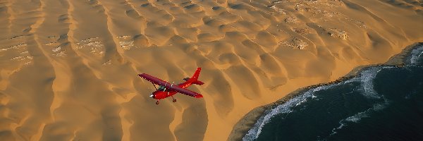 Pustynia, Namibia, Samolot, Morze