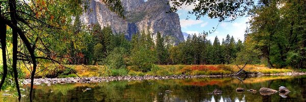 Stany Zjednoczone, Park Narodowy Yosemite, Stan Kalifornia, Jezioro, Góry
