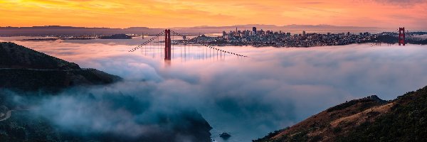 Mgła, Stany Zjednoczone, Kalifornia, Most Golden Gate Bridge