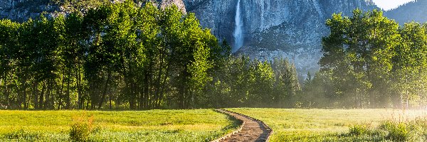 Ścieżka, Park Narodowy Yosemite, Góry, Wodospad, Stan Kalifornia, Stany Zjednoczone
