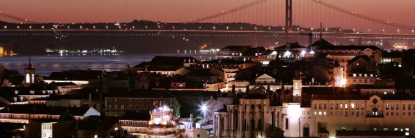 Most, Lizbona, Budynki, Nocą, Miasto