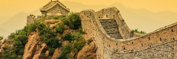 Wieża obserwacyjna, Skały, Mur obronny, Góry Nan Shan, Wielki Mur Chiński, Chiny