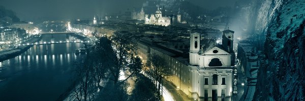 Austria, Miasto, Salzburg, Mgła, Noc