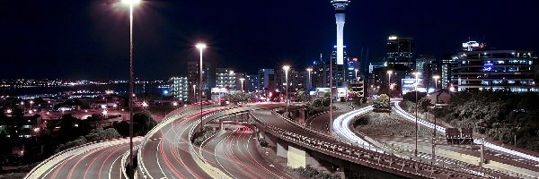Arterie, Panorama, Miasta, Komunikacyjne, Nocna, Auckland