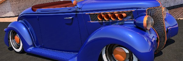 Niebieski, 1936, Ford Roadster, 3D, Zabytkowy