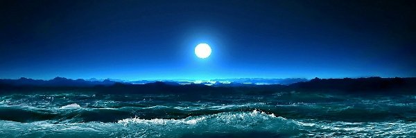 Fale, Księżyc, Noc, Morze