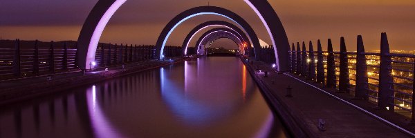 Nocą, Most, Podświetlany, Miasto