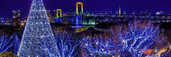 Most, Choinka, Rzeka, Tokio, Dekoracje