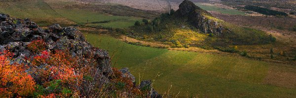 Dolina, Wzgórza, Rosja, Republika Ałtaju, Góry Tigireckie, Skały, Rośliny, Tigirecki rezerwat przyrody