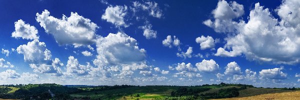 Pola, Panorama, Chmury, Farmy