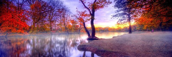 Jesień, Park, Rzeka, Drzewa, Kolorowe