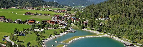 Dolina, Góry, Archenkirch, Wioska, Lasy, Jezioro, Achensee, Tyrol