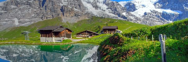 Jezioro, Szwajcaria, Alpy Berneńskie, Domy