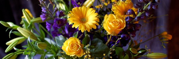 Bukiet Kwiatów, Niebieski, Żółto