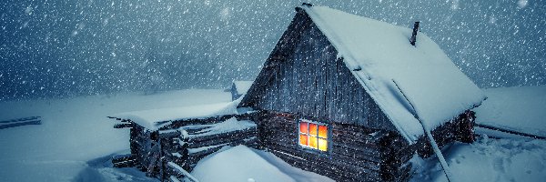 Dom, Światło, Okno, Śnieg, Zima