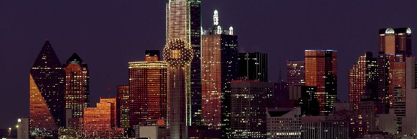 Teksas, Miasto nocą, Stany Zjednoczone, Dallas