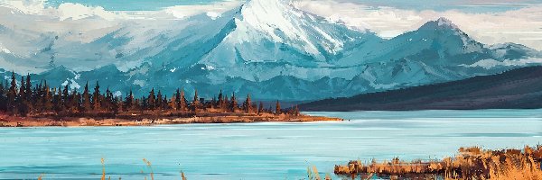 Jezioro, Góry, Paintography
