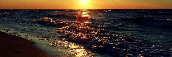 Zachód Słońca, Fale, Morze