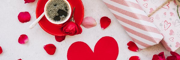 Kawa, Prezenty, Róże, Walentynki, Serce