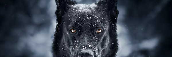 Czarny owczarek niemiecki, Śnieg, Mordka, Pies