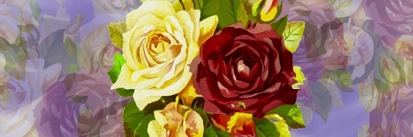 Róże, Kolorowe tło, 2D, Kwiaty