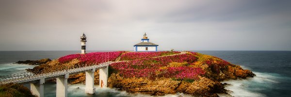 Hiszpania, Latarnia morska, Wyspa Isla Pancha, Morze, Most, Galicja, Ribadeo