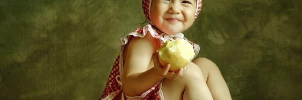 Jabłka, Dziewczynka, Uśmiechnięta