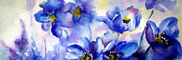 Kwiaty, Akwarela, Malarstwo, Niebieskie