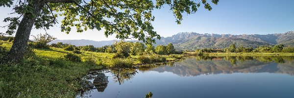 Hiszpania, Zbiornik Embalse de Rosarito, Jezioro, Góry, Drzewa