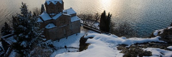 Kościół, Zima, Jezioro, Macedonia