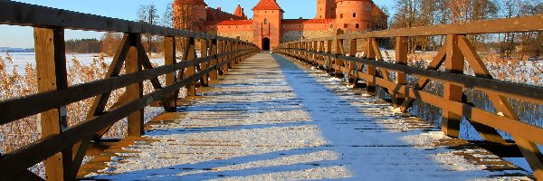 Drewniany, Litwa, Jezioro Galwe, Most, Troki, Zamek w Trokach