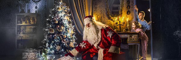 Mikołaj, Choinka, Prezenty, Boże Narodzenie, Dzieci