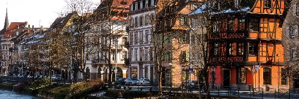 Francja, Kamienice, Strasbourg, Drzewa, Rzeka