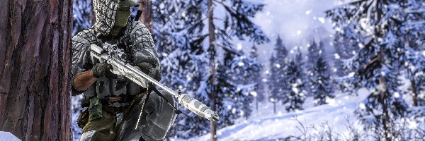 Snajper, Battlefield 4, Śnieg, Las, Żołnierz, Drzewo, Zima, Gra