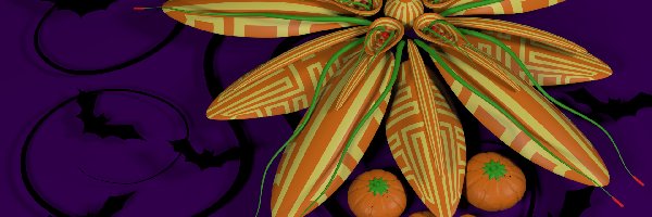 Grafika 3D, Kwiat, Halloween, Dynie, Nietoperze