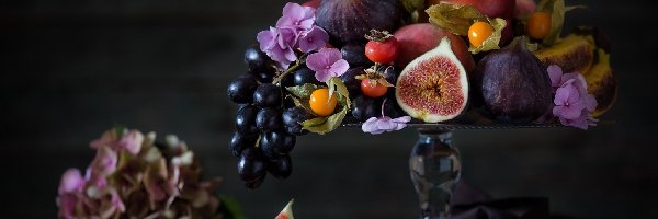 Figi, Patera, Winogrona, Martwa natura, Owoce