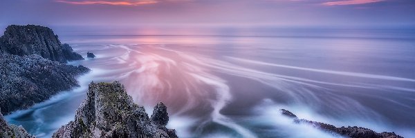 Skały, Przylądek Malin Head, Morze, Zachód słońca, Hrabstwo Donegal, Irlandia