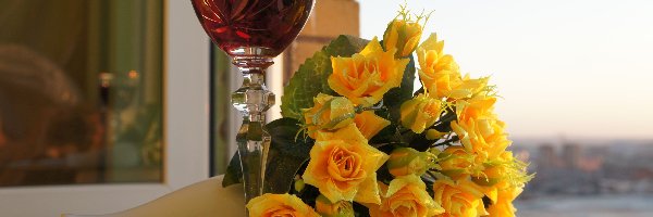 Róże, Wina, Lampka, Żółte