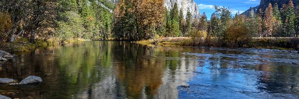 Rzeka Merced, Park Narodowy Yosemite, Góry, Kalifornia, Stany Zjednoczone, Las, El Capitan