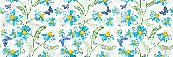Motylki, Niebieski, Kwiaty, Tekstura, Wzór