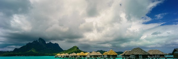 Bora-Bora, Domki, Morze, Polinezja Francuska