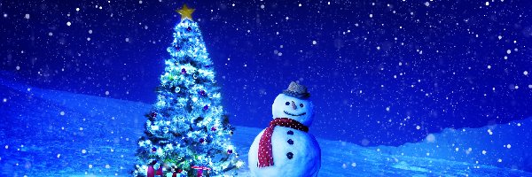Bałwanek, Śnieg, Choinka, Boże Narodzenie