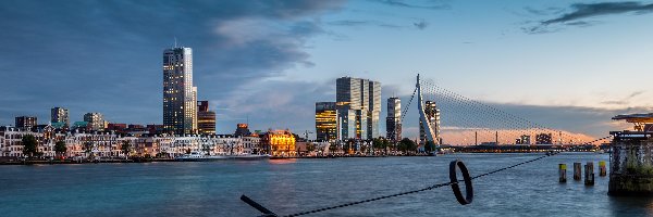 Rotterdam, Wieżowiec Maastoren, Holandia, Rzeka Nowa Moza, Most Erasmusbrug